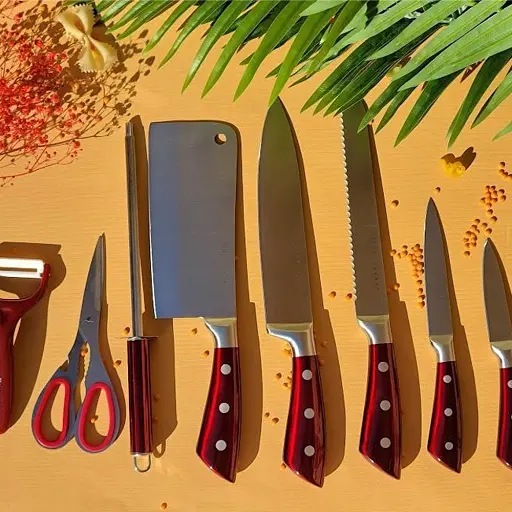 Набір кухонних ножів із нержавіючої сталі на підставці Edenberg EB-3619 9 предметів червоний - фото 2