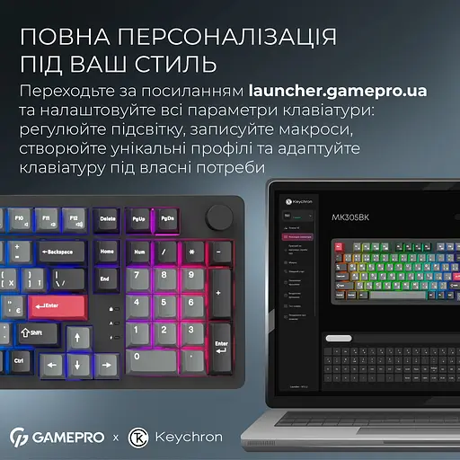 Клавіатура GamePro Asgard Drakkar Keychron Super Red Switch Wireless/Bluetooth/USB Black бездротова (MK305BK) - фото 19