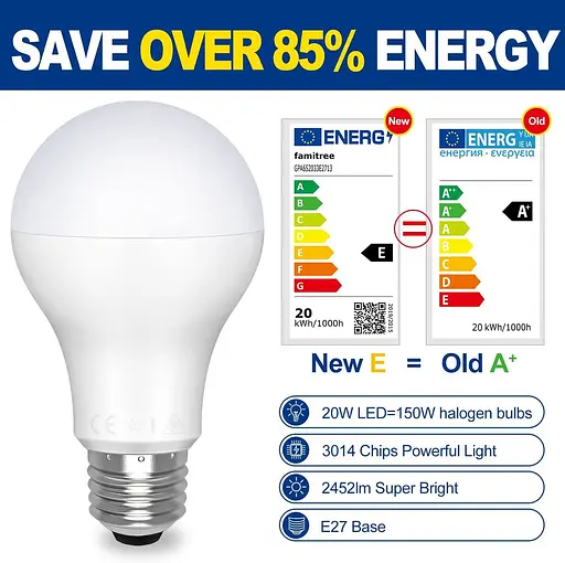 Світлодіодна лампа E27 Cool White 20 Вт Світлодіодна лампа 6500 K 2452 лм Супер'яскравий Famitree Енергоощадна світлодіодна лампа - фото 3