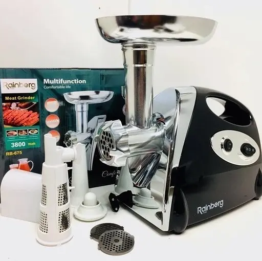 Электрическая мясорубка с реверсом Rainberg RB-675 мясорубка 3 в 1 соковыжималка, терка 3800 Вт Черный/Серый - фото 8
