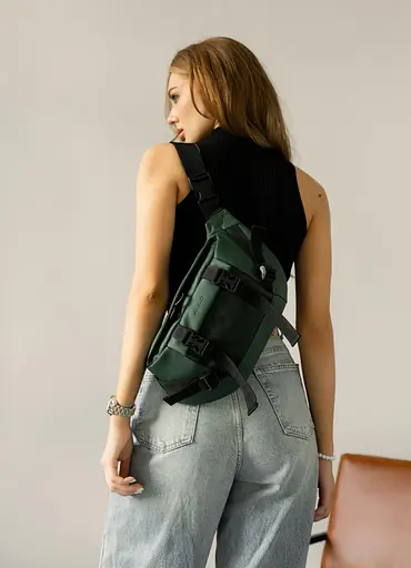 Большая женская поясная сумка бананка Sambag DynamicDart зеленая 38×21×7 см (80411007) - фото 3