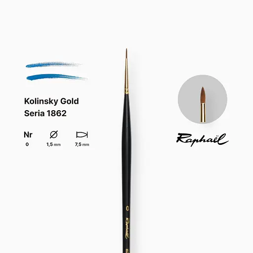 Кисть колонок круглая Raphael Kolinsky Gold, №0, профессиональная, длинная ручка - фото 2