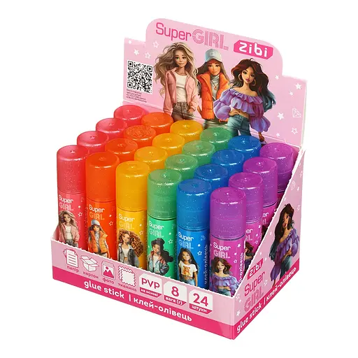 Набір клею ZIBI SUPER GIRL 8г, основа PVP, 24 штуки ZB.6307