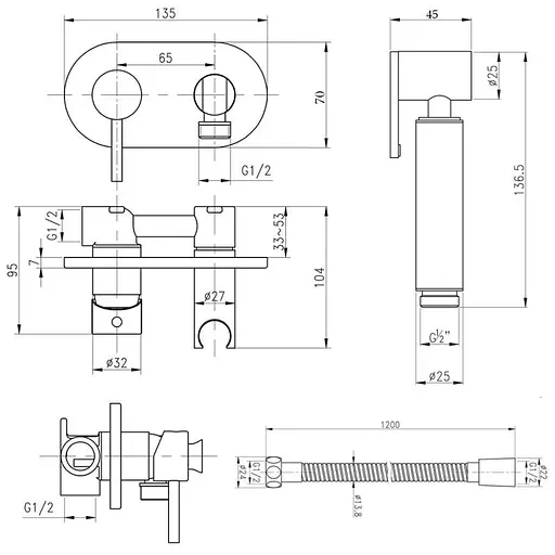 Набор для гигиенического душа со смесителем Qtap Inspai-Varius CRM V00440501, Хром - фото 2