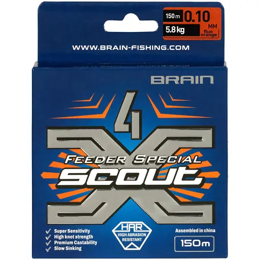 Шнур Brain Scout 4X 150 м (fluoro Orange) 0.100 мм 5.8 кг - фото 2