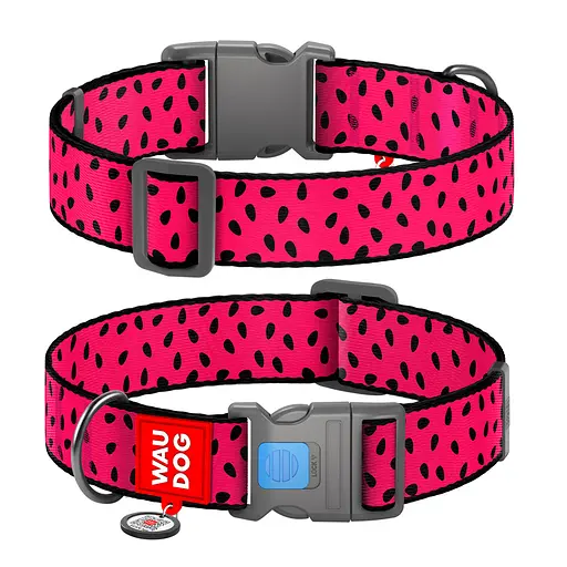 Ошейник для собак нейлоновый Waudog Nylon с QR-паспортом "Арбуз" пластиковый фастекс XXL Ш 35 мм Д 46-70 см
