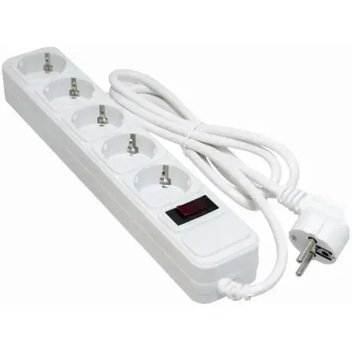 Фильтр сетевой Patron, 5 розеток, 5 м, белый, 10А, до 2.2 кВт, выключатель, заземление, 3x1 мм² (SP-1055W) - фото 1
