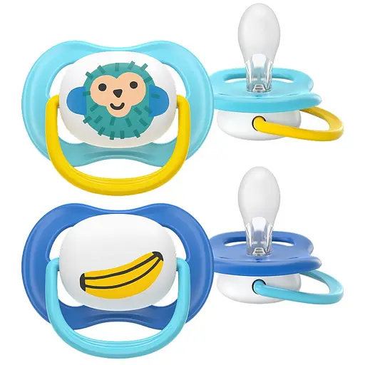 Пустышка Philips Avent Ultra Air 6-18 мес. 2 шт. синяя с желтым (SCF080/26)