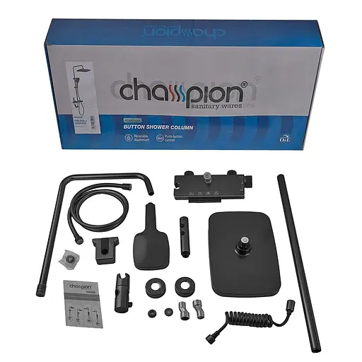 Душева система Champion PBL-009-J Black з кнопковим перемикачем 4 режими CH6499, Чорний матовий - фото 5