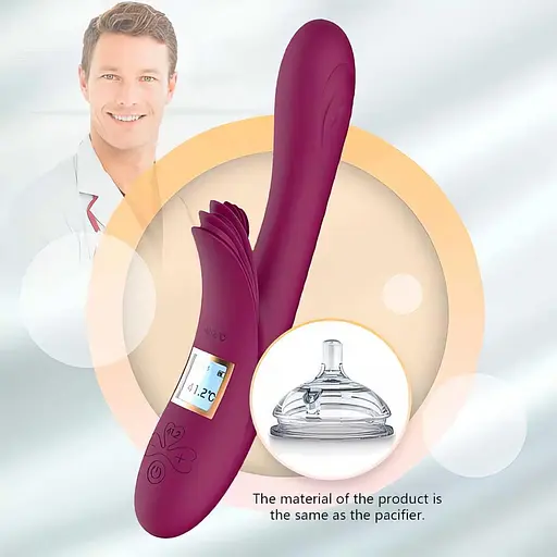 Вибратор с подогревом силиконовый кролик Lilo для женщин 25 см комбинированный бордовый - фото 6