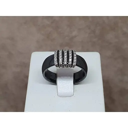 Срібне кільце Aurora з керамікою і фіанітами. С1120Ч 19 - фото 4