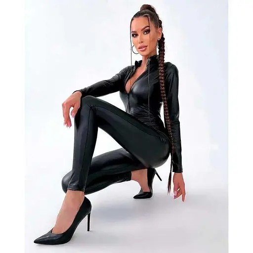 Комбінезон еластичний з латексу для зручності та стилю S/M чорний K000763