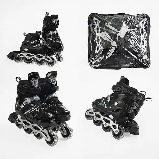 Роликові ковзани, розмір 34-38, PVC колеса, устілка 21-24 см, чорний, INLINE SKATE, 86937-M