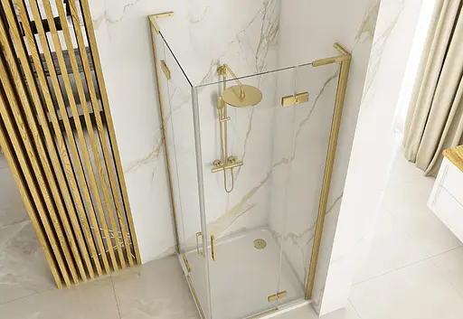 Душова кабіна Rea Hugo 90x90 brushed gold подвійна REA-K6609, Універсальна, прозорий, золотий - фото 4