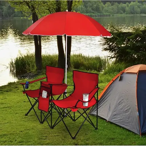 Комплект раскладных стульев Costway Parma с зонтиком красный - фото 2