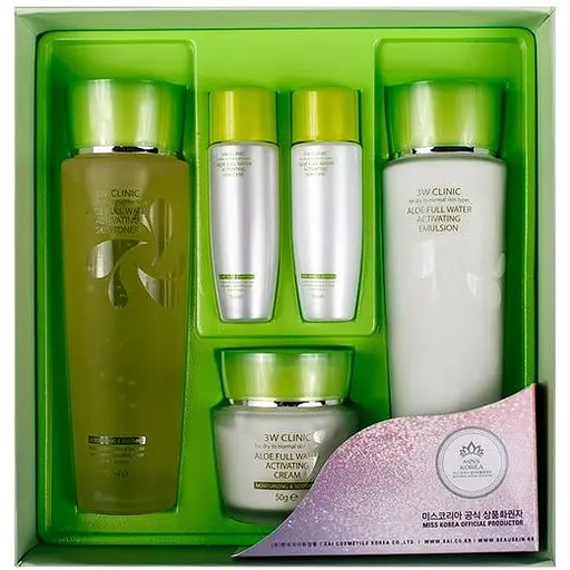 Набір для догляду за обличчям 3W Clinic Aloe Full Water Activating Skin 3 Kit - фото 1