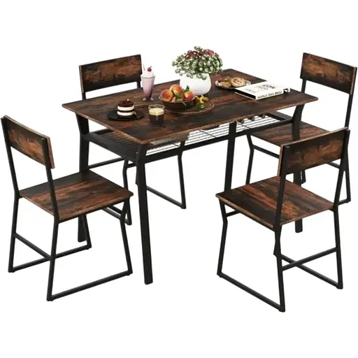 Комплект мебели Costway Merax обеденный стол со стульями в стиле Loft коричневый