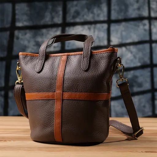 Женская кожаная сумка Vintage с коричневой вставкой на лицевой стороне 17х21х13 см sum0027617 - фото 9