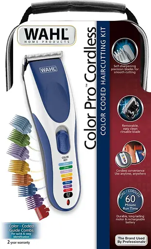 Набор для стрижки Wahl Color Pro Cordless, сеть акум., расческа, ножницы, сталь, синий - фото 3
