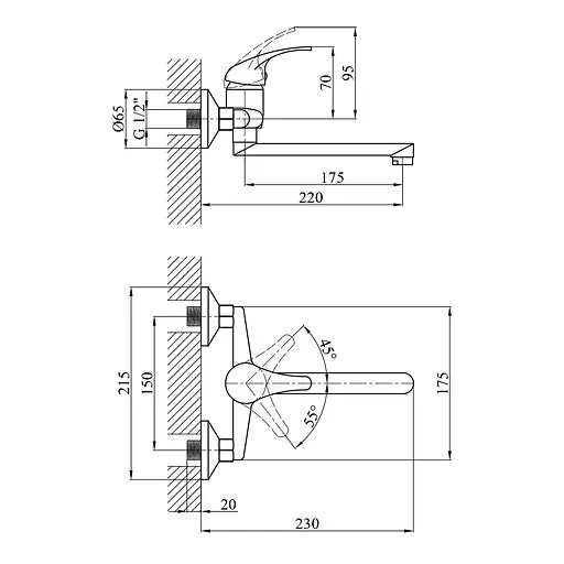 Смеситель для кухни настенный Agua Leon-C040 CV014923 Хром - фото 2