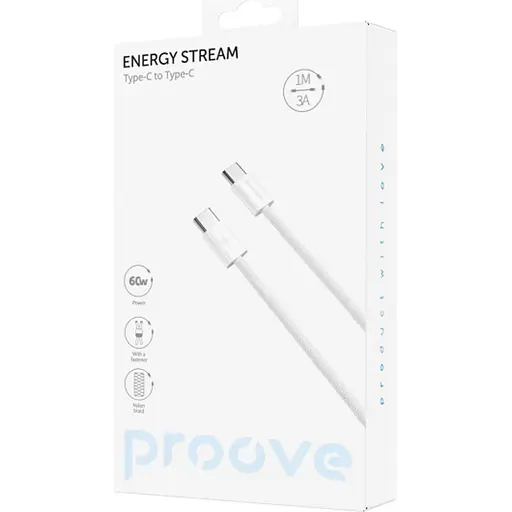 Кабель Proove Energy Stream USB-C to USB-C 60W 1m White (CCES60002202) [130331] - фото 2