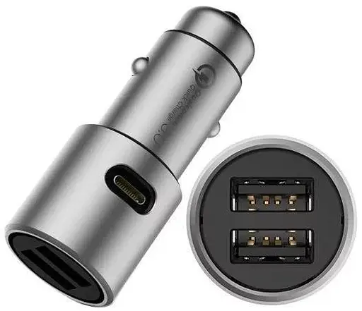 Автозарядний пристрій Xiaomi Car Quick Charger 3.0 36 W 2 USB + Type-C (GDS4053CN) сріблястий - фото 1