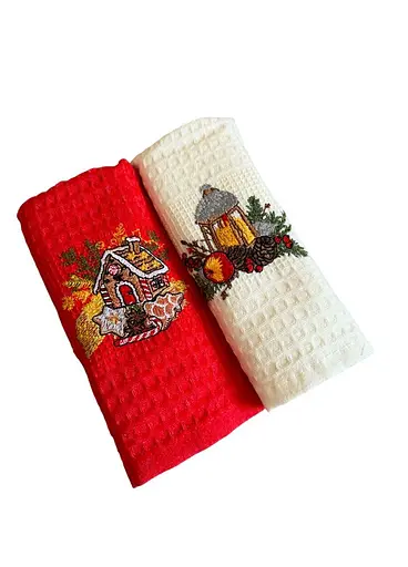 Набір 2 вафельних рушників Nilteks кухонні 40х60 см gingerbread house різнобарвний TC303376108 - фото 2