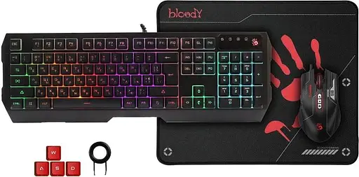 Комплект (Клавіатура, Миша та Килим) A4Tech Bloody B1700 USB Black - фото 1