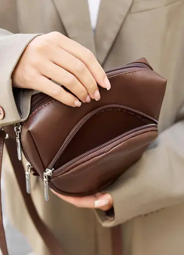 Женская кроссоди сумка бананка Sambag Sofi шоколад 20×18×5 см (88193020) - фото 5