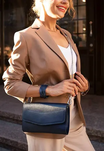 Шкіряна жіноча сумка Еліс темно-синя - фото 2