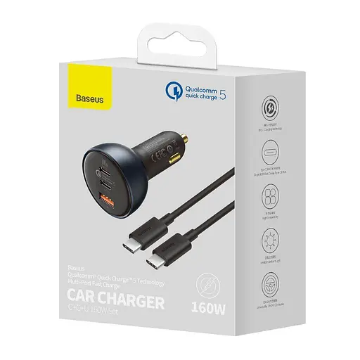 Авто ЗУ Baseus 160W Car Charger 2C+U+кабель - комплект зарядный для авто (TZCC2M-0G/CCZX-160CX) - фото 4