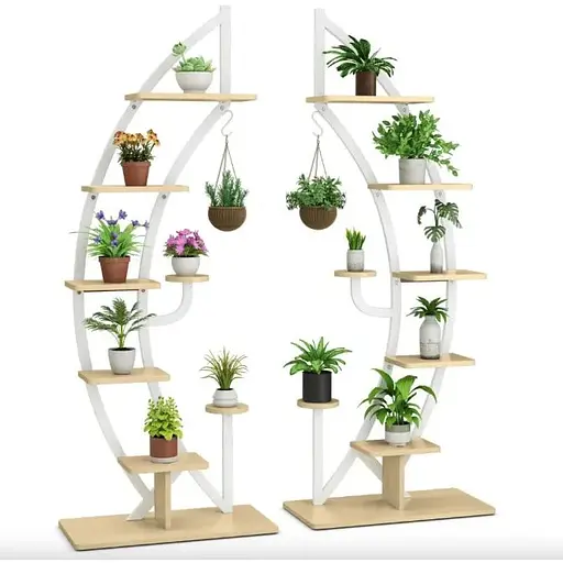 Стеллаж для цветов Costway Ruta комплект 2 штуки в форме полумесяца белый - фото 5