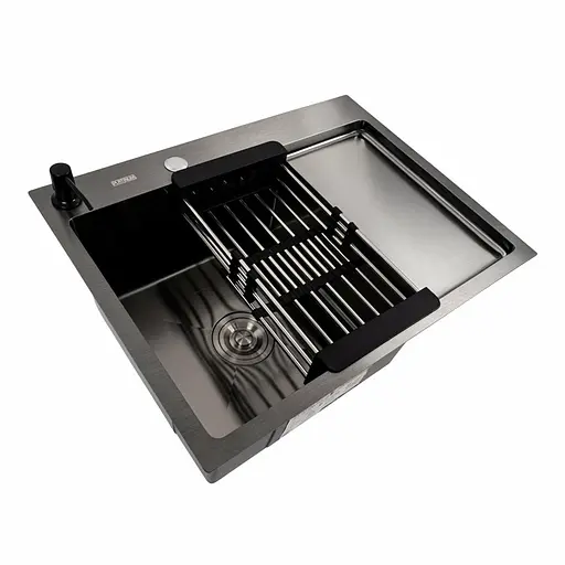 Кухонна мийка CM 65x50 L PVD чорна Platinum Handmade (круглий сифон 3.0/0.8), Чорний - фото 2