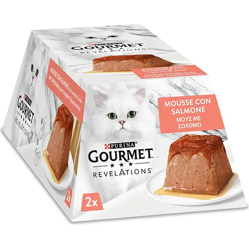 Уценка. Влажный корм Gourmet Revelations Мусс с лососем и подливкой полнорационный для взрослых кошек 114 г (2х57 г) - фото 2