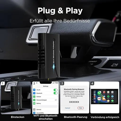 Бездротовий адаптер Carplay та автомобільний бездротовий адаптер Android DYUZO, міні-бездротовий адаптер Carplay 2-в-1 для CarPlay - фото 3