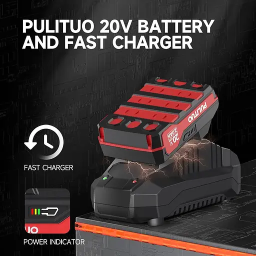 Безщітковий акумуляторний ударний гайковер PULITUO 20 В, 1/2-дюймовий патрон, 2800 об/хв, літій-іонний акумулятор 2,0 Ач - фото 7