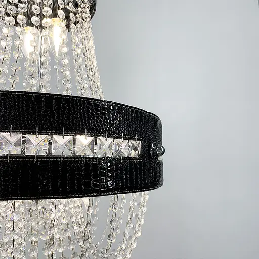 Підвісна кришталева люстра із чорною екошкірою Line.F S 003/6 BK - фото 2
