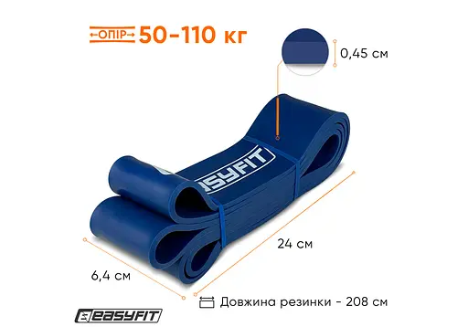 Гумова петля-еспандер Easyfit Origin 50-110 кг гумка для підтягувань, фітнесу та тренувань Синя (EF-1881-BL) - фото 9