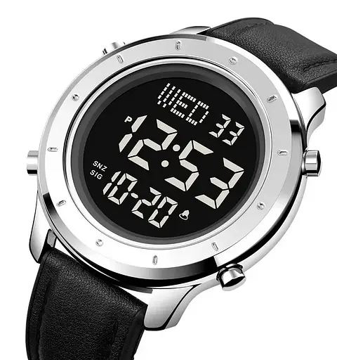 Чоловічий наручний електронний годинник Skmei 1864 (Сріблястий з чорним циферблатом) - фото 2