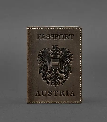 Кожаная обложка для паспорта с австрийским гербом темно-коричневая Crazy Horse - фото 1