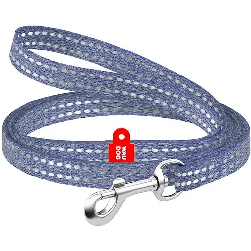 Повідець для котів та дрібних порід собак Waudog Re-cotton з відновленої бавовни світловідбиваючий, XS синій