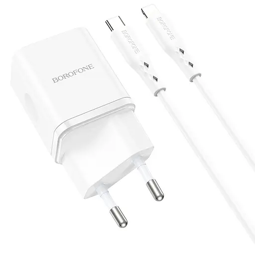 СЗУ Borofone BN7 PD20W+QC3.0 (1USB-A/1C) + кабель Type-C to Lightning White - фото 4