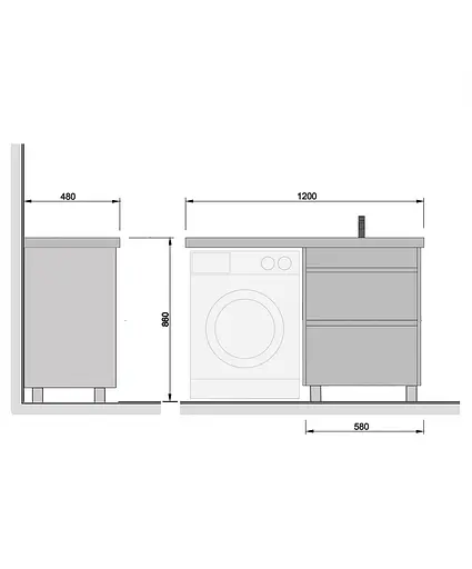 Тумба Мойдодир Wing 60-W з умивальником Rodeo 120 R з крилом над пралкою підлогова Білий - фото 2
