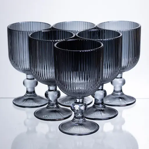 Набор бокалов для вина 6 штук по 240 мл ребристых из серого толстого стекла HP-19-230 бокал прозрачный для красного белого вина Yiwu HP-19-230 - фото 1