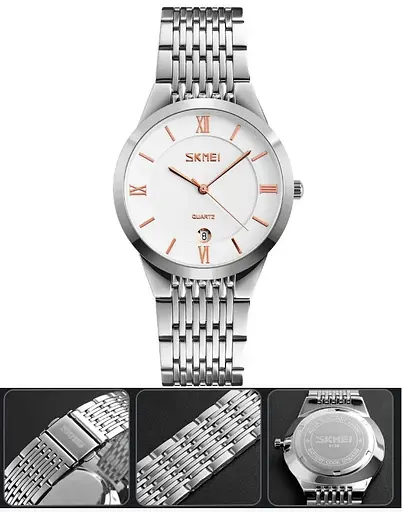 Мужские кварцевые часы Skmei 9139 (Серебристые с золотистыми стрелками) - фото 5
