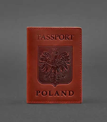 Кожаная обложка для паспорта с польским гербом коралл Crazy Horse - фото 1
