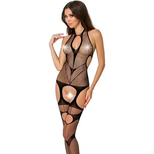 Бодистокинг Passion BS053 Black, комбинезон, имитация чулок и пояса