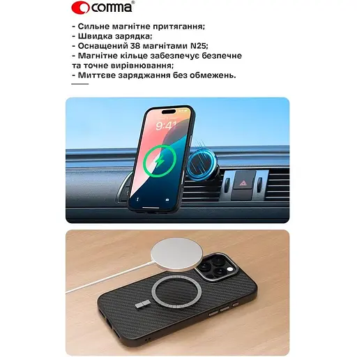 Чохол-накладка Comma для Apple iPhone 16 Pro Kevlar Series Magsafe Silicone Case (black) - фото 5