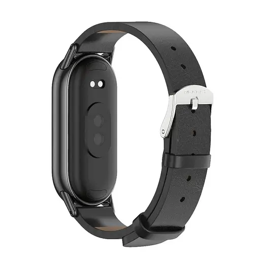 Шкіряний ремінець MiJobs для фітнес-браслета Xiaomi Mi Band 8 і 9 Type B чорний, тримач - чорний - фото 2