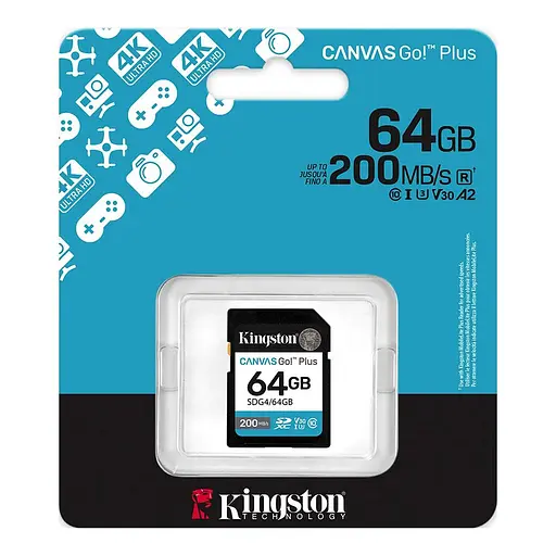 Карта памяти SDXC (UHS-1 U3) Kingston Canvas Go! Plus 64Gb class 10 A2 V30 (R200MB/s) - фото 2